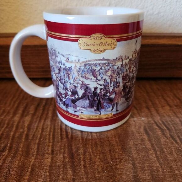 Currier & Ives winter Central Park 1862 ice skating coffee cup vintage collectib - Picture 1 of 5